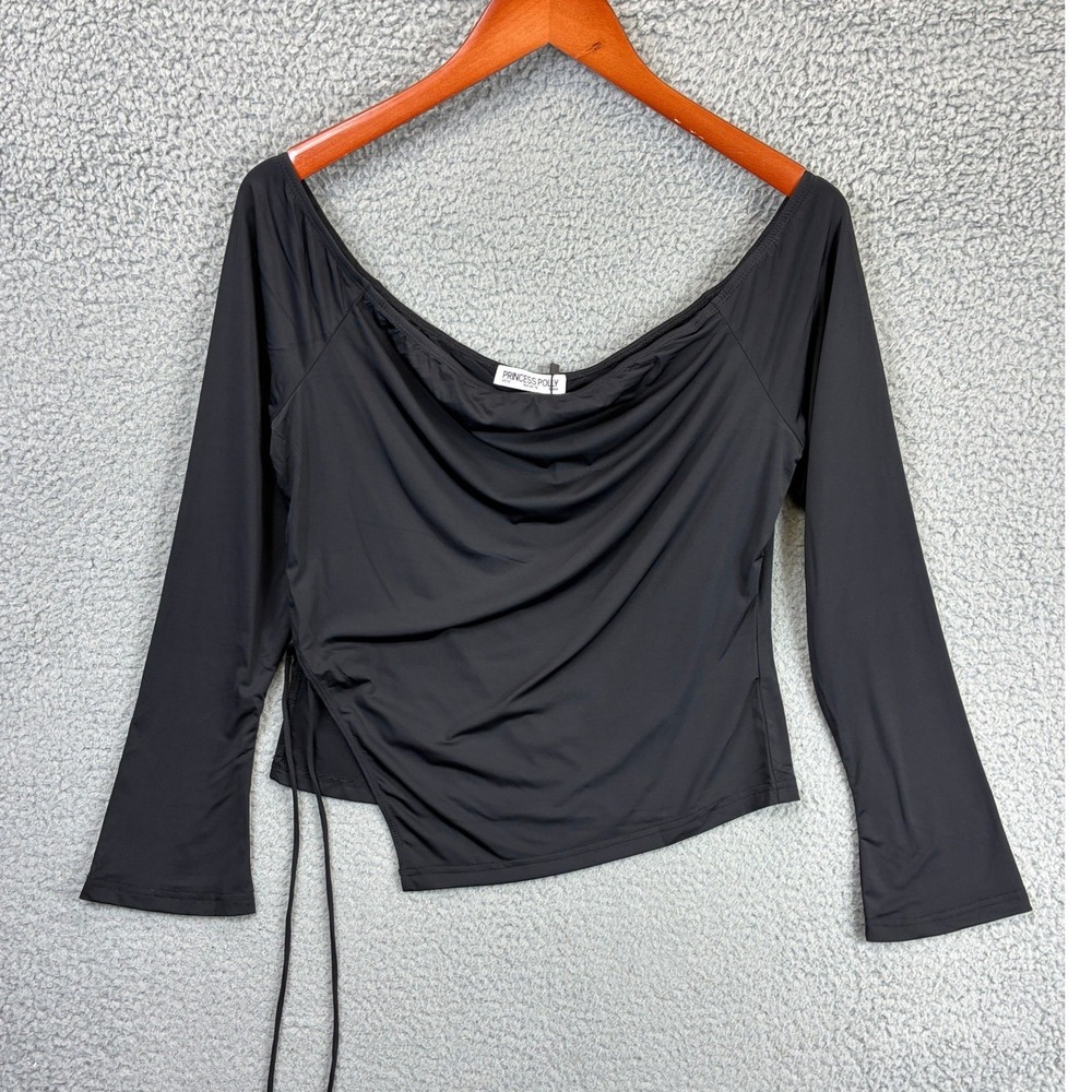 Princess Polly Endellion Off Shoulder Top Womens 12 Black Cowl Ruched Party NWT